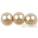Glass pearl beads,14mm round,sand colour, about 62pcs/strand, Sold per 32-inch strand