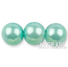 Glass pearl beads,14mm round,green lake, about 62pcs/strand, Sold per 32-inch strand