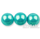 Glass pearl beads,14mm round,turquoise, about 62pcs/strand, Sold per 32-inch strand