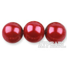 Glass pearl beads,14mm round,red, about 62pcs/strand, Sold per 32-inch strand