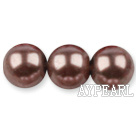 Glass pearl beads,14mm round,chocolate, about 62pcs/strand, Sold per 32-inch strand