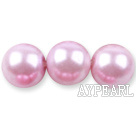 Glass pearl beads,14mm round,pink, about 62pcs/strand, Sold per 32-inch strand