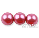 Glass pearl beads,14mm round,dark pink, about 62pcs/strand, Sold per 32-inch strand