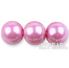 Glass pearl beads,14mm round,pink, about 62pcs/strand, Sold per 32-inch strand