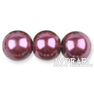 Glass pearl beads,14mm round,fuchsia, about 62pcs/strand, Sold per 32-inch strand