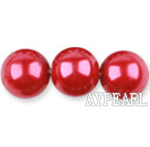 Glass pearl beads,14mm round,wine, about 62pcs/strand, Sold per 32-inch strand