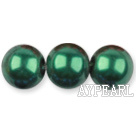 Glass pearl beads,14mm round,dark olive, about 62pcs/strand, Sold per 32-inch strand