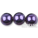 Glass pearl beads,14mm round,dark purple, about 62pcs/strand, Sold per 32-inch strand
