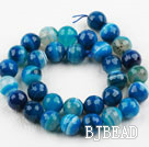 Agate gemstone beads, blue, 12mm streaked faceted round. Sold per 15.16-inch strand.