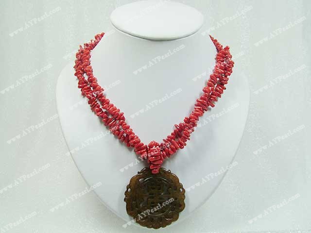 Handmade coral jade necklace