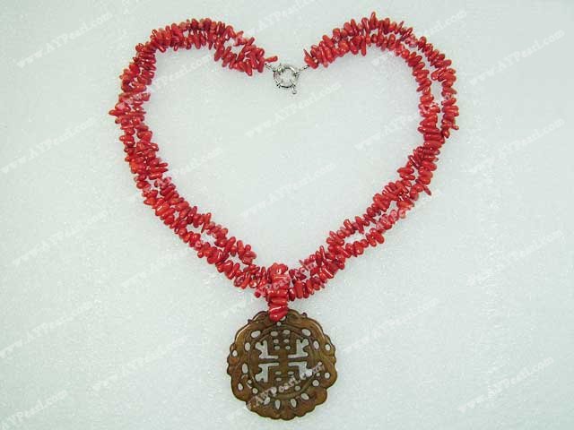 Handmade coral jade necklace