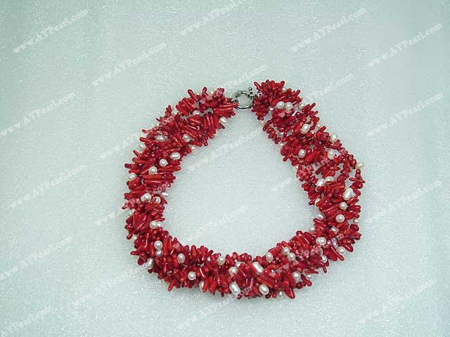 Handmade coral pearl necklace