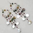 seven colored jade and garnet and shell earrings