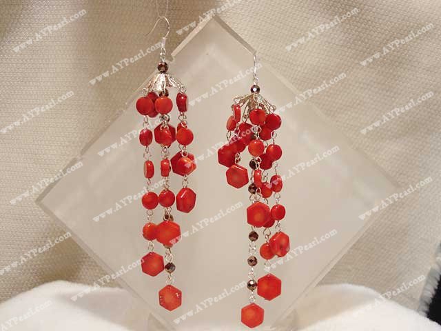 dangling style crystal and coral earrings