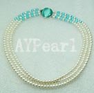 triple strand pearl and cat's eye necklace