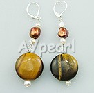 tiger eye pearl earring