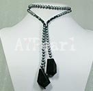6-7mm black pearl and black agate necklace