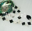 Discount cross pearl and black agate necklace