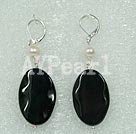 pearl and black agate stone earrings
