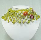 peridot and crystal and agate flower necklace under $ 40