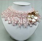 rose quartz and pearl shell flower necklace under $ 40