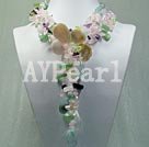 Discount aventurine and rose quartz and shell flower necklace
