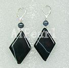 pearl and black agate stone earrings