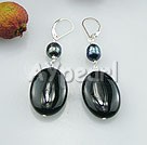 pearl black agate earring