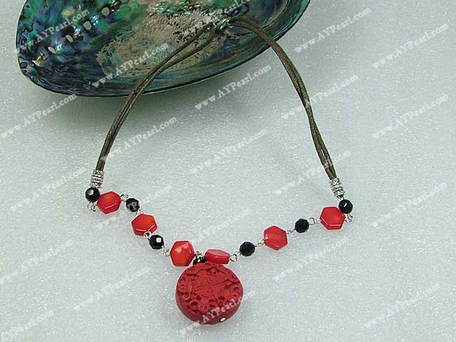 coral and lacquer wooden necklace