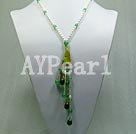 white pearl and peridot y shape necklace with lobster clasp