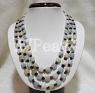 triple strand aquamarine chips and garnet necklace