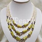 triple strand pearl and peridot necklace