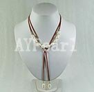 10-11mm pearl with leather cord necklace under $ 5