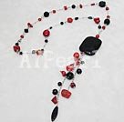 coral and black crystal necklace
