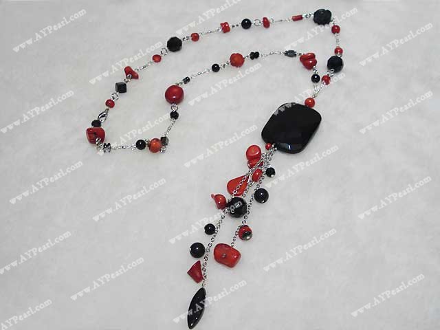 Handmade coral black crystal necklace