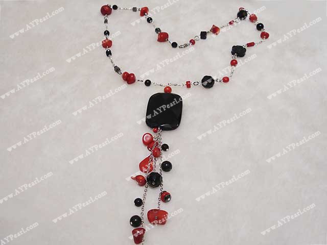 Handmade coral black crystal necklace