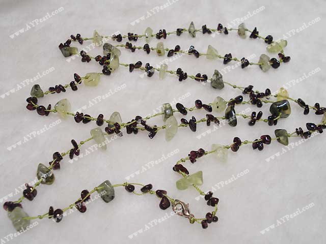 garnet and green rutilated quartz necklace