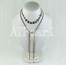 coin pearl with leather cord necklace