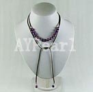 8-9mm dyed pearl with leather cord necklace under $ 3