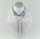7-8mm black pearl with leather cord necklace under $ 5