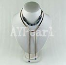 8-9mm black pearl with leather cord necklace Under $ 8