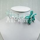 aquamarine chips and white crystal and turquoise necklace