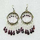 cultured fresh water white pearl and garnet vintage earrings