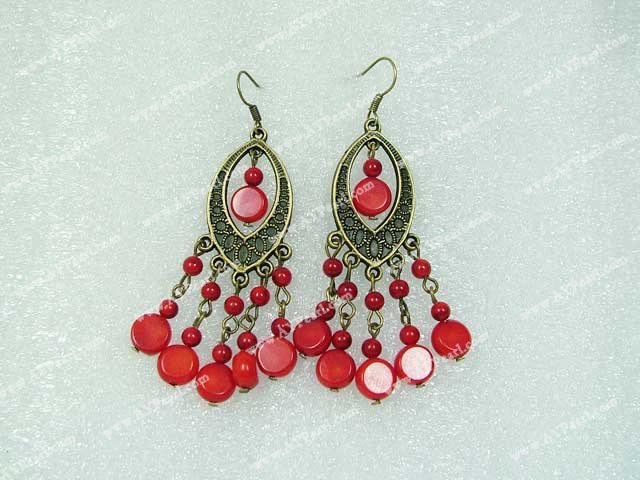 Handmade blood stone coral earring