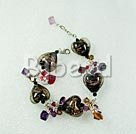 austrian crystal and heart colored glaze bracelet with extendable chain