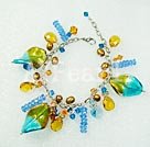 pearl and austrian crystal and colored glaze charm bracelet Under $ 10