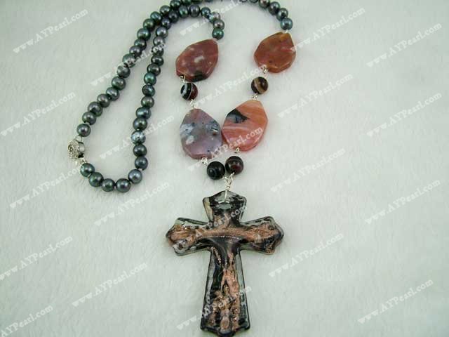 colored glaze pearl agate necklace