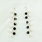 6mm white pearl and black crystal dangle earrings