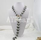 de piedra negro y perla collar de flores de Shell
