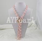 rose quartz and pearl shell flower necklace
